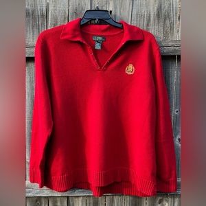 Lauren Ralph Lauren Red Collared Pullover Sweater with Crest